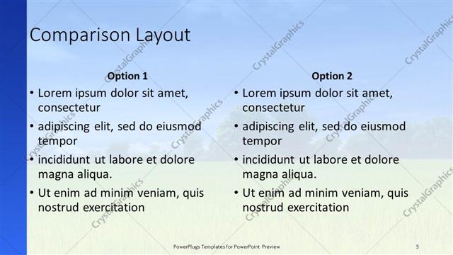 Comparison presentation slide layout