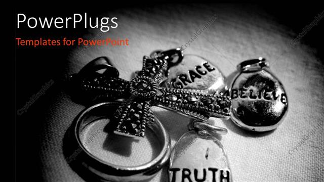  Presentation with cross faith - A cross with a ring and three charms having different text on them