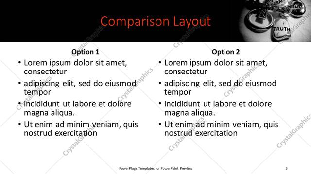 Comparison presentation slide layout