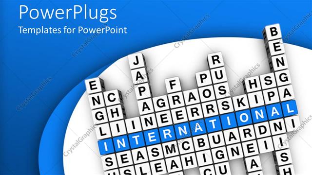  Presentation with international - Crossword puzzle with different words and international text in blue