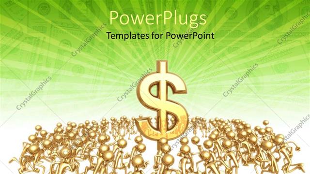  Presentation with gold dollar sign - Crowd of gold figures surround large three dimensional dollar sign