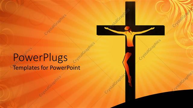  Presentation with orange colored - Crucifixion of Jesus Christ on cross over orange colored background