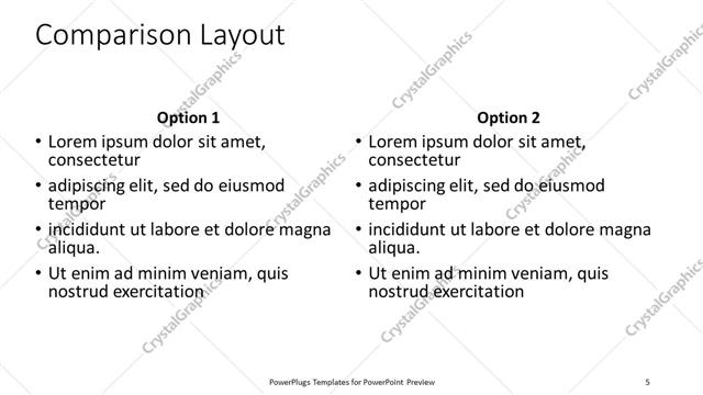 Comparison presentation slide layout