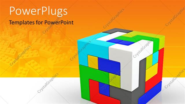  Presentation with orange colored - A cube made of various colored parts and orange background