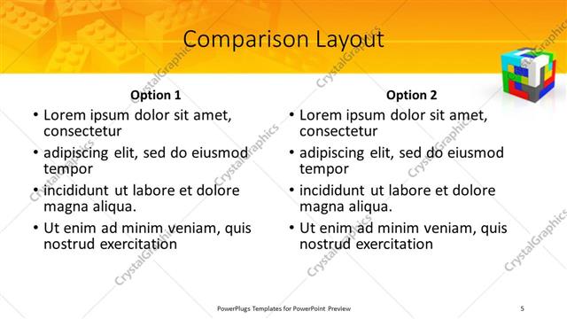 Comparison presentation slide layout