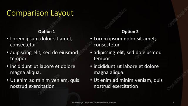 Comparison presentation slide layout