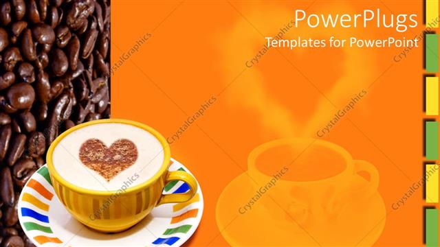  Presentation with beans - A cup of coffee with coffee beans in the background