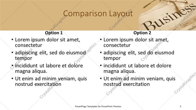 Comparison presentation slide layout