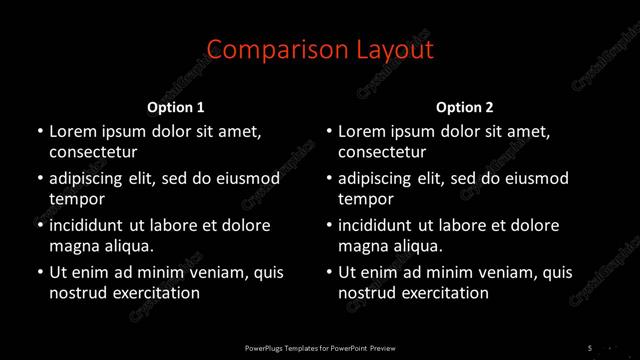 Comparison presentation slide layout
