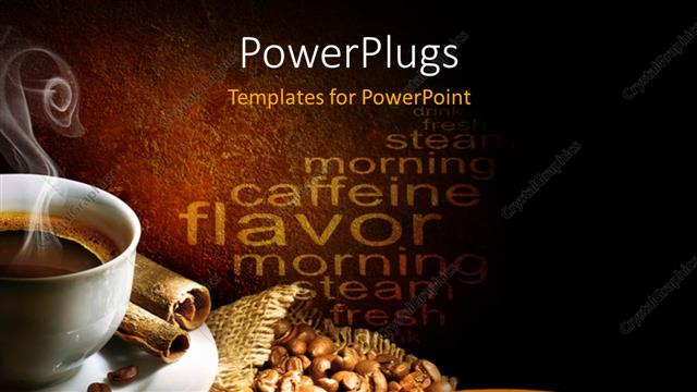  Presentation with beans - A cup of hot coffee with coffee beans in the background