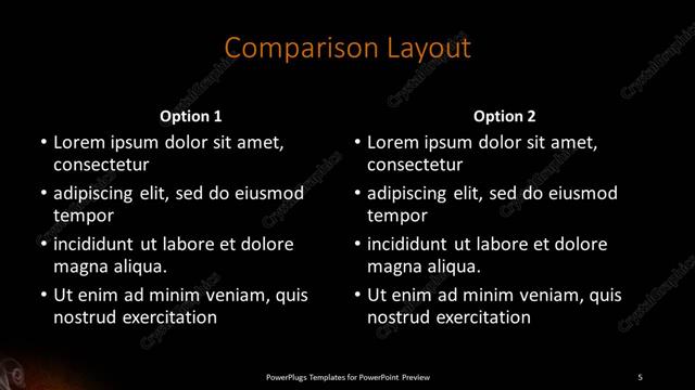 Comparison presentation slide layout