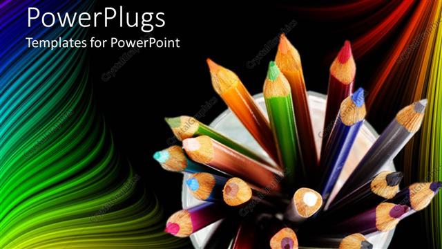  Presentation with color pencils - Cup with lots of color pencils on a colorful background