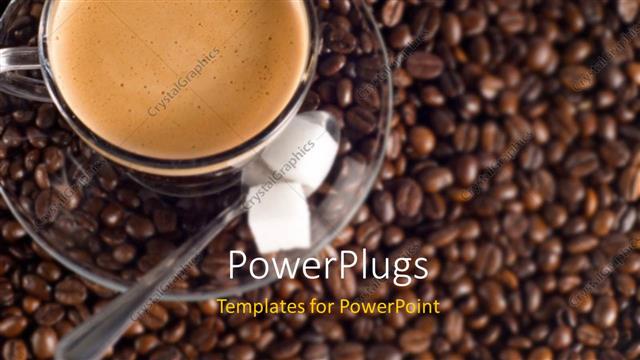  Presentation with tea coffee - A cup of tea with a lot of coffee beans