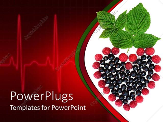  Presentation with cardiology - Currants, raspberries and mint making heart, EKG heart rhythm, nutrition, healthy eating, wellness, cardiology