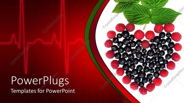  Presentation with cardiology - Currants, raspberries and mint making heart, EKG heart rhythm, nutrition, healthy eating, wellness, cardiology