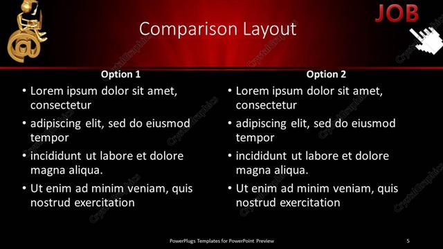 Comparison presentation slide layout