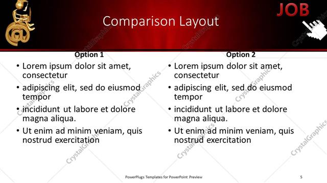 Comparison presentation slide layout