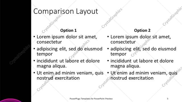 Comparison presentation slide layout