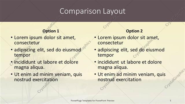 Comparison presentation slide layout