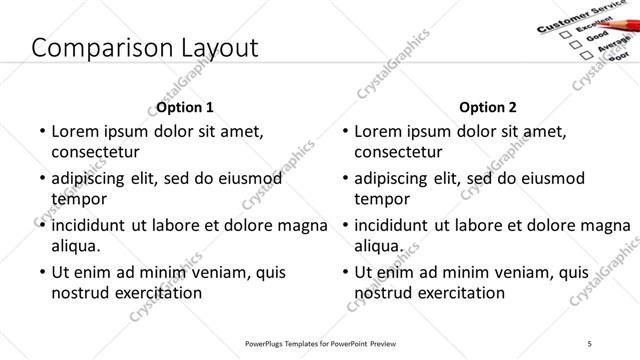 Comparison presentation slide layout
