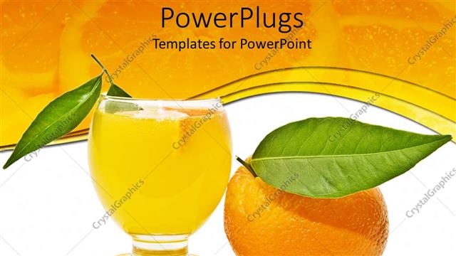  Presentation with orange fruit - Cut of citrus fruit juice with an orandle and leaves