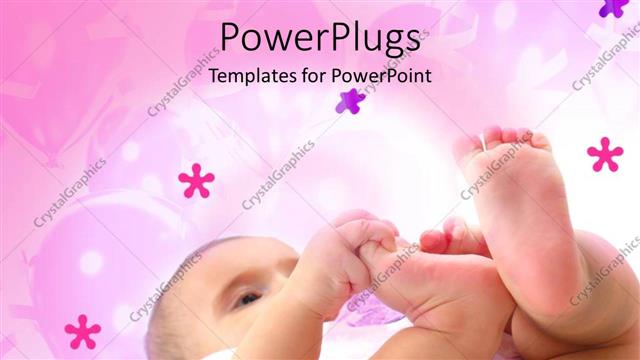  Presentation with floral - Cute baby boy playing on a floral pink background