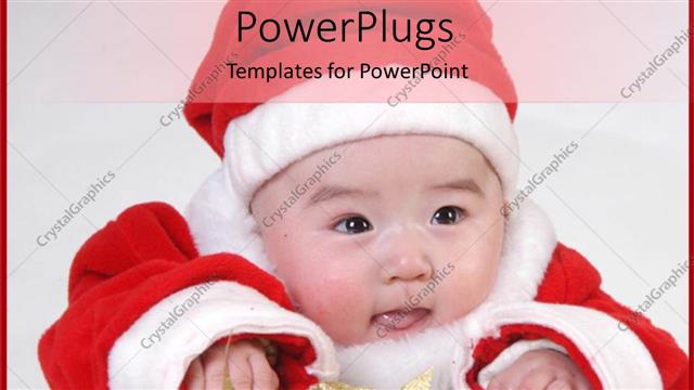  Presentation with baby christmas - Cute baby dressed in santa regalia smiling over christmas gift box