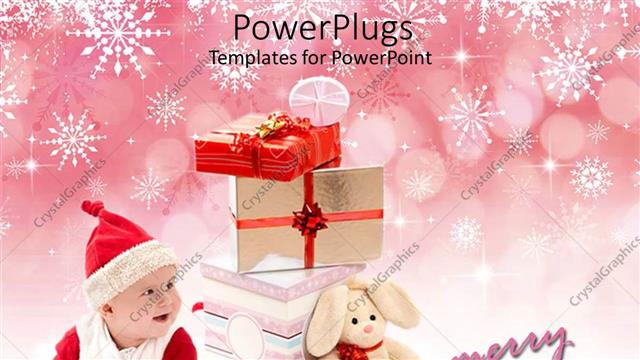  Presentation with baby christmas - Cute baby in Santa clause outfit smiling with gift bags