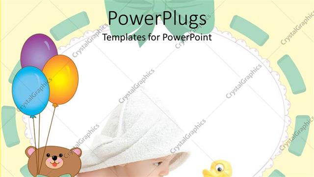  Presentation with cute duck - Cute baby wrapped in white towel staring at toy duck