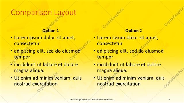 Comparison presentation slide layout