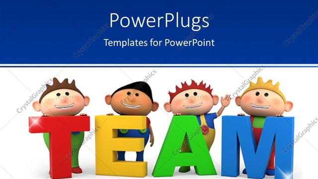  Presentation with cute - Cute little 3D cartoon boys with TEAM letters