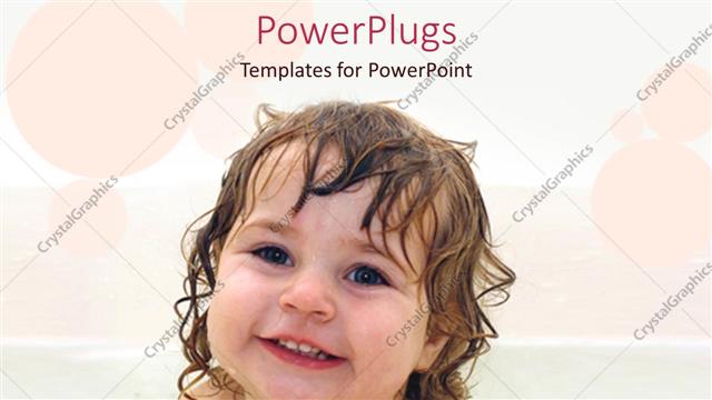  Presentation with baby shower - Cute little baby smiling happily in a shower on a white background