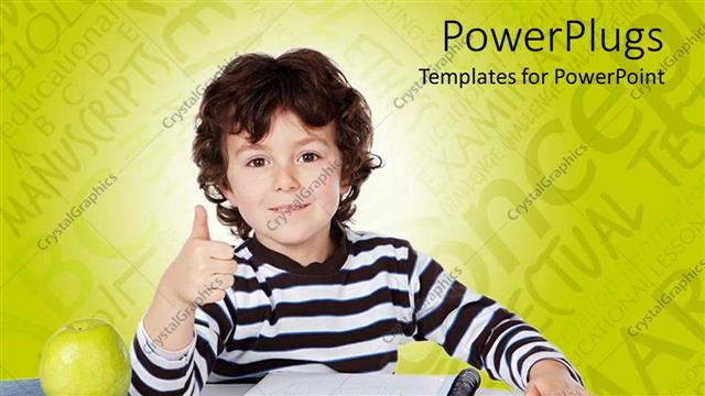  Presentation with learn - A cute pupil with a green apple and some books