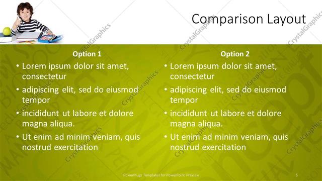 Comparison presentation slide layout