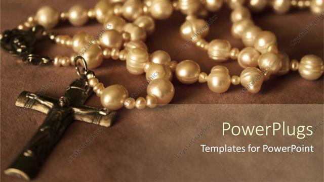  Presentation with crucifix - Cute rosary beads with crucifix laying on brown background