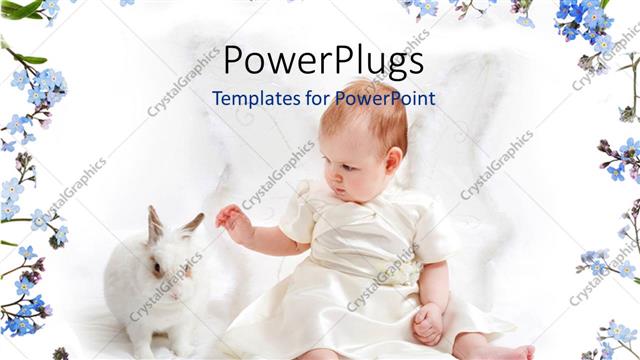  Presentation with rabbit - A cute small baby playing with a white rabbit