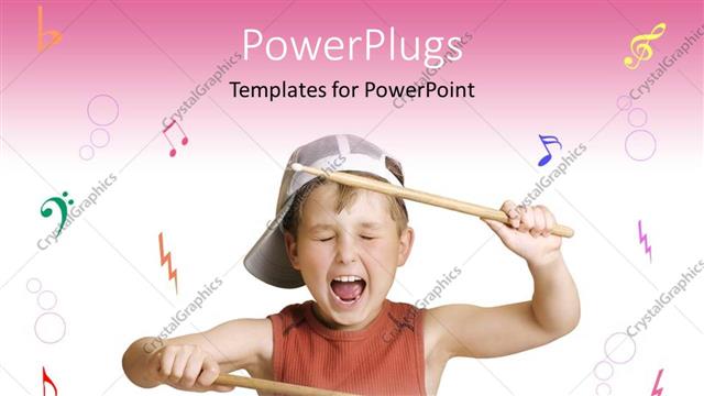  Presentation with drum - A cute small boy shouting and holding drum sticks