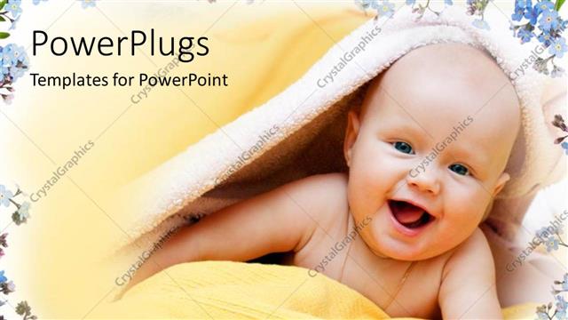  Presentation with infant - A cute smiling bay wrapped with a yellow towel