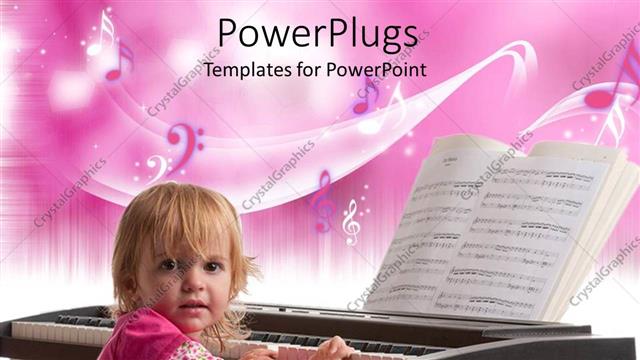  Presentation with music - Cute young child playing a piano with an open music book
