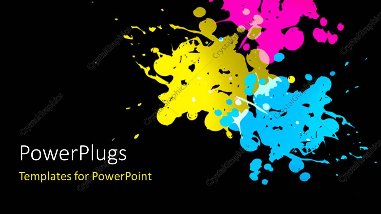 Featuring Cyan Magenta Yellow Paint Splatters on Black Background