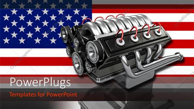  Presentation with auto industry - A cylinder with an American flag in the background