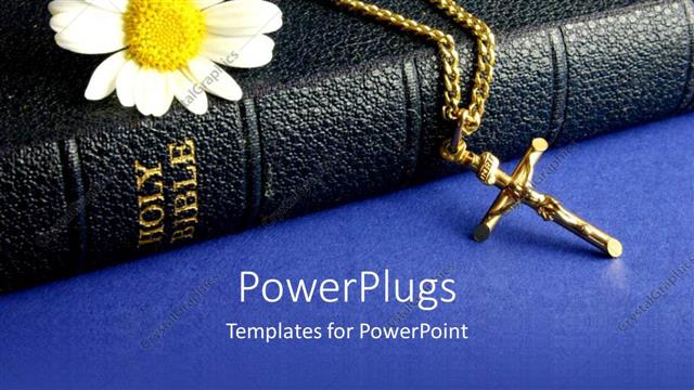  Presentation with daisy - Daisy and crucifix on old Bible