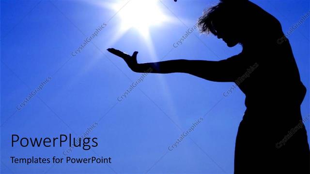  Presentation with skies - Dancing silhouette embracing sun, clear blue sky