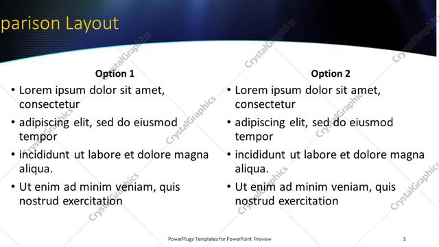 Comparison presentation slide layout