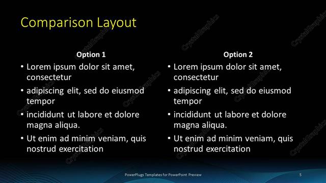 Comparison presentation slide layout