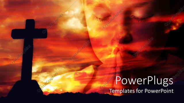  Presentation with cloud - Dark cross and cloud at sunset with little boy praying