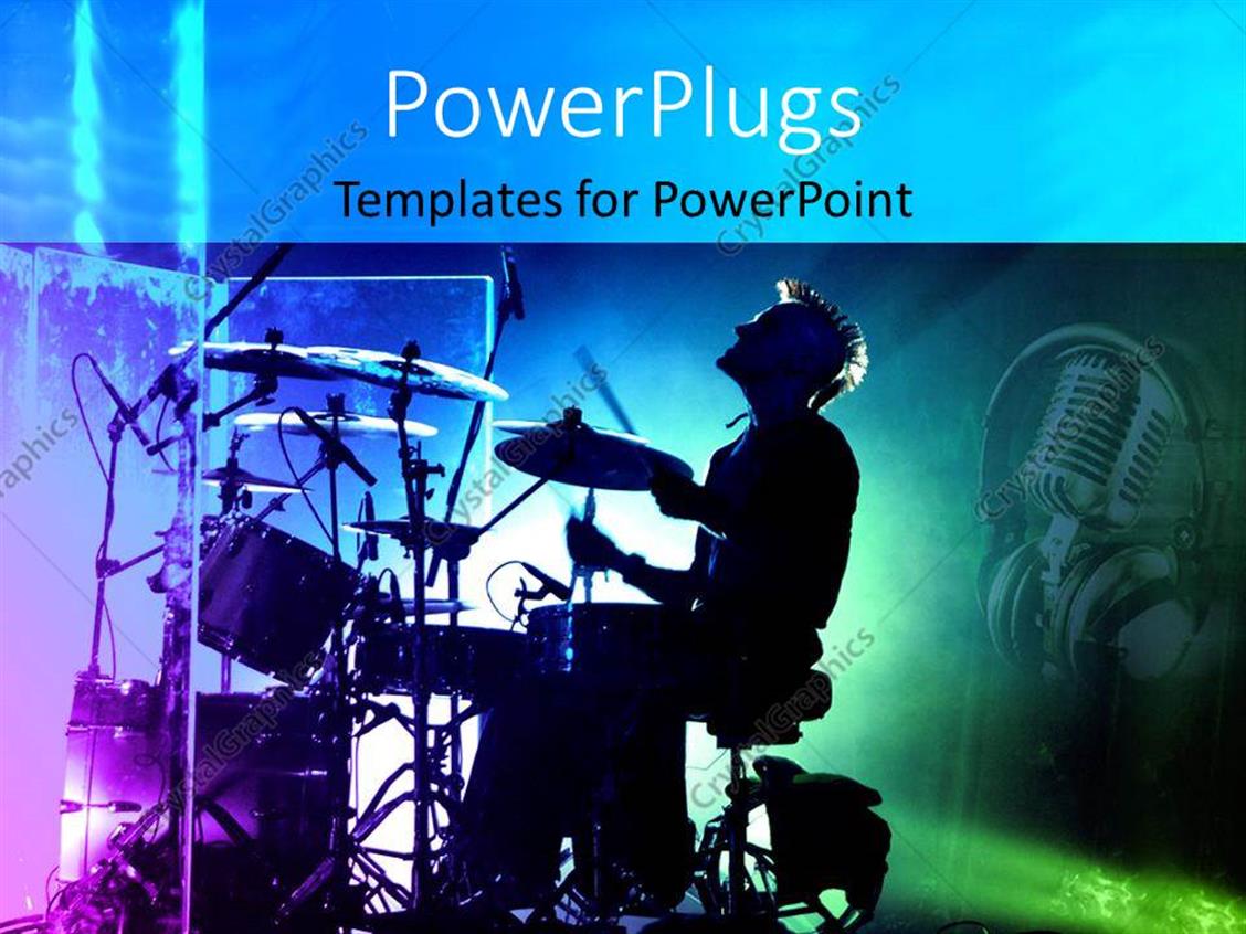 PowerPoint Template dark depiction of drummer singing at his drums and