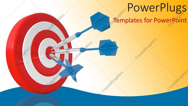  Presentation with three - Three blue darts hitting the target on a dart board