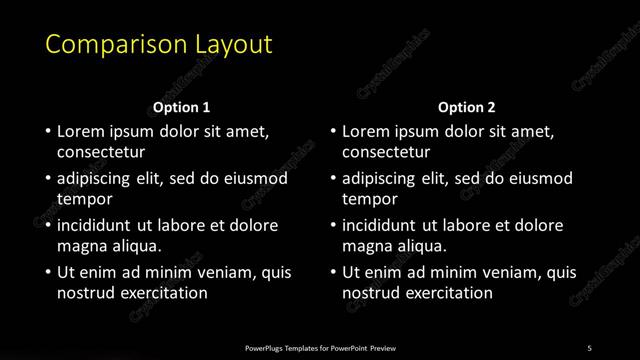 Comparison presentation slide layout