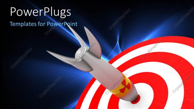  Presentation with missile - A dartboard with a dart and bluish background